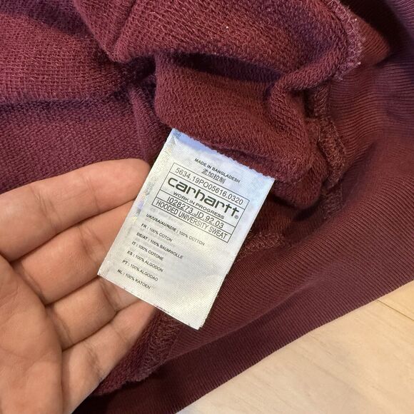 Carhartt WIP Hoodie Medium Maroon Fleece Pullover Hooded University Sweat - Picture 6 of 9